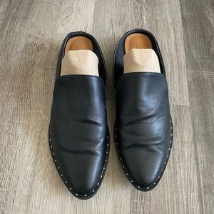 Black faux leather mules. Size 8